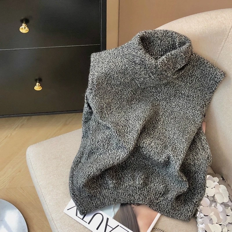 法式轻职风针织衫马甲女秋季慵懒优雅内搭半高领无袖背心针织上衣
