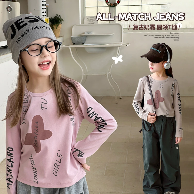 图图小象2025春秋季新款儿童长袖T恤女童印花打底衫上衣BCT139