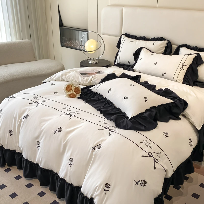 磨毛网红韩版公主风被罩四件套水洗床单绣花被套柔软舒适床上用品