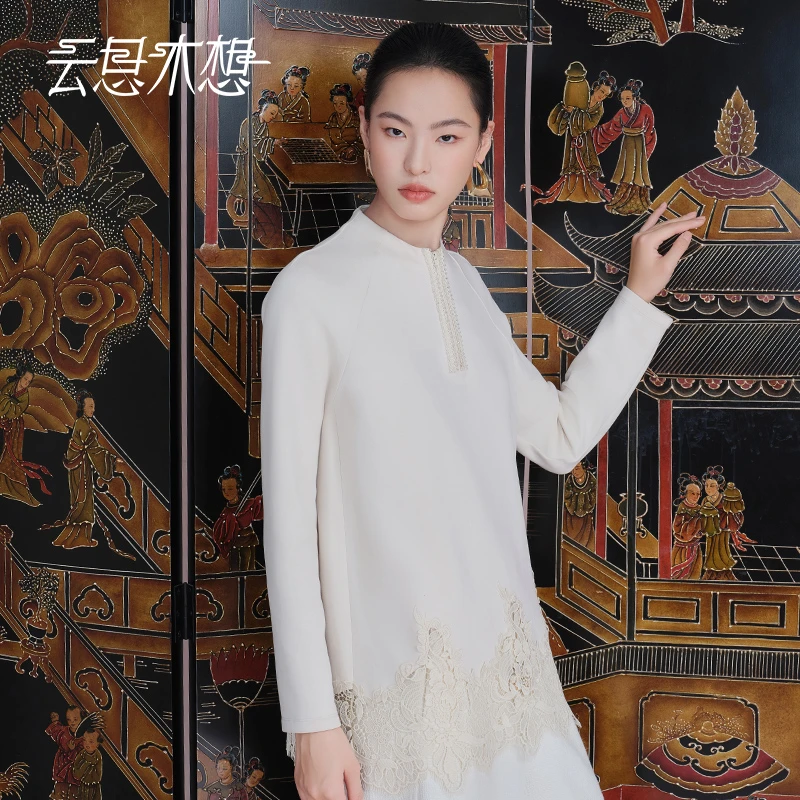 Ysimo-X云思木想 风华绝黛 半高领钉珠钻织带套头长袖T恤14053