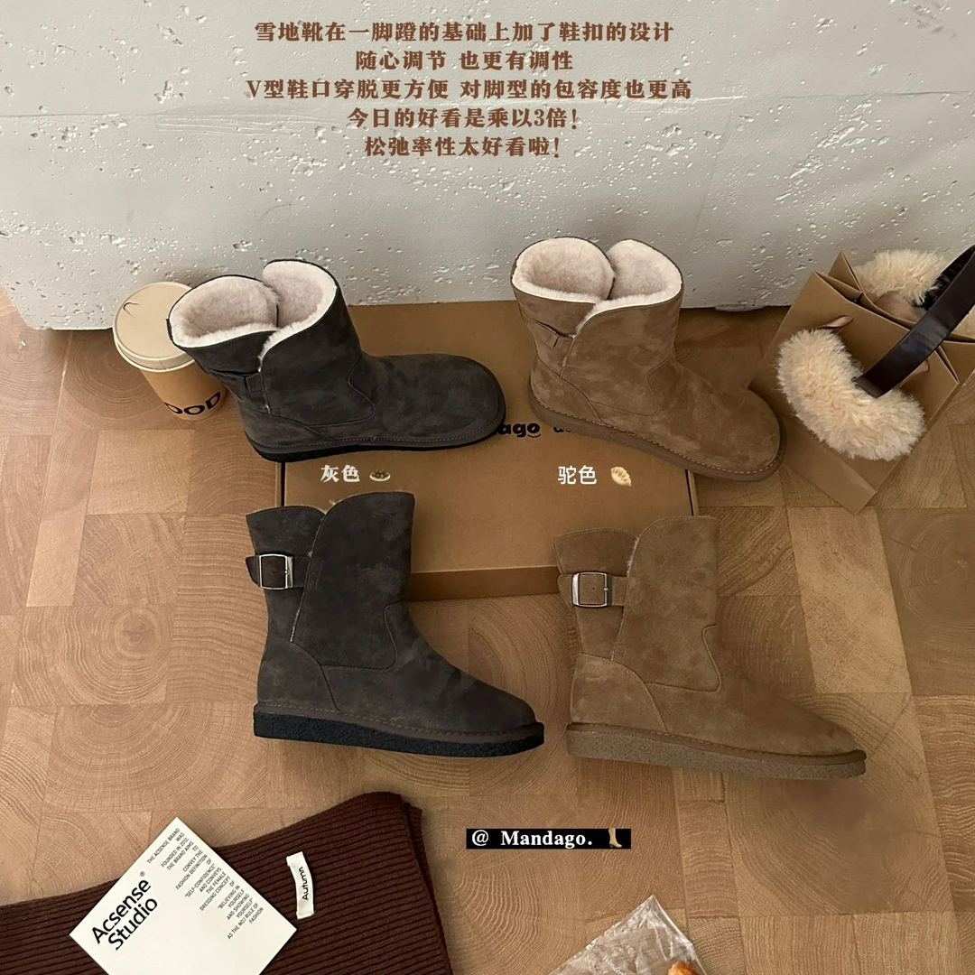 鑫燃KIKI  真皮真毛时尚一脚蹬设计感雪地靴  AB-2528 MDG