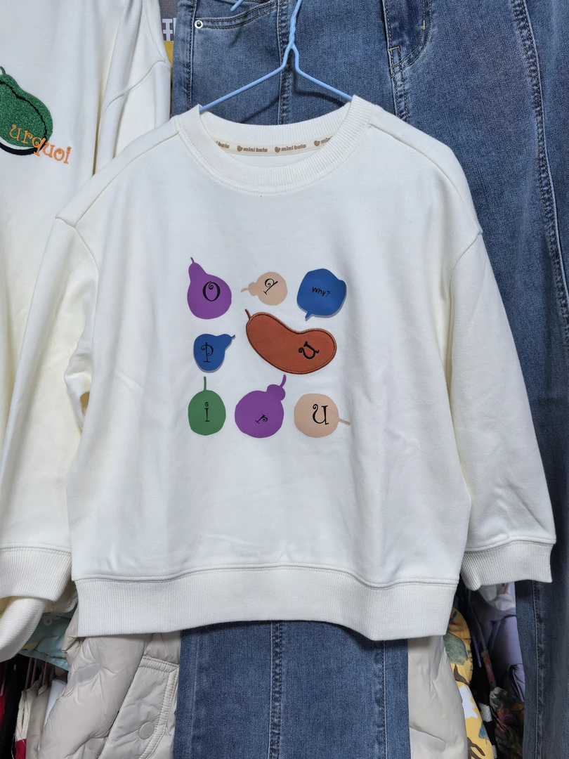 迷你巴家105-110码白色/蓝色卫衣（剪标款）