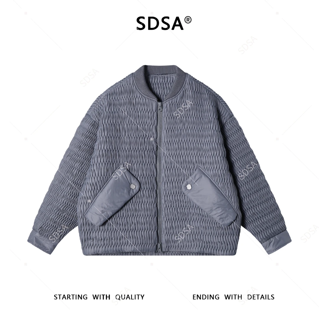 SDSA秋冬新款痞帅男装潮牌纯色肌理感设计拉链棒球领鹅绒服百搭