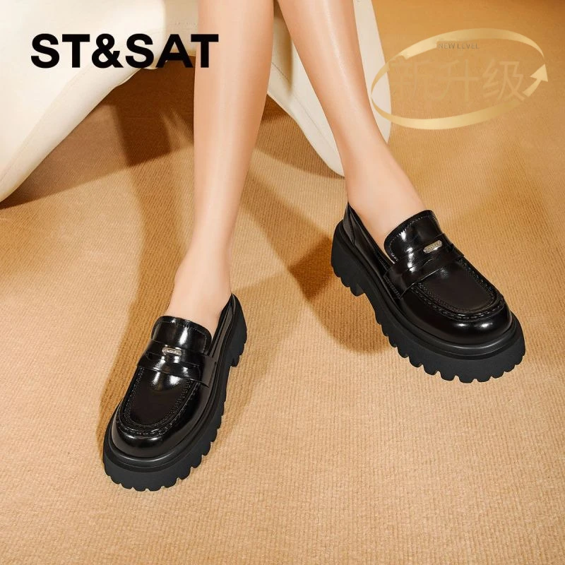 星期六英伦风乐福鞋女2025年秋季新款百搭时尚黑色一脚蹬爆款单鞋