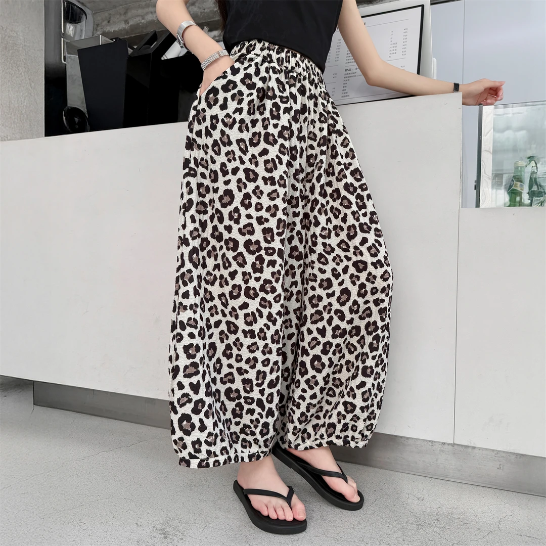 女童夏季休闲裤2025新款洋气时尚豹纹九分抖抖裤6-12岁中大童裤子