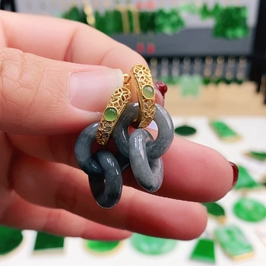 翡翠耳饰银S925镶嵌耳饰