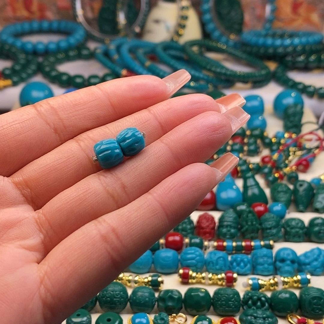 颈饰琉璃兄**山卡8+百香蓝色一对