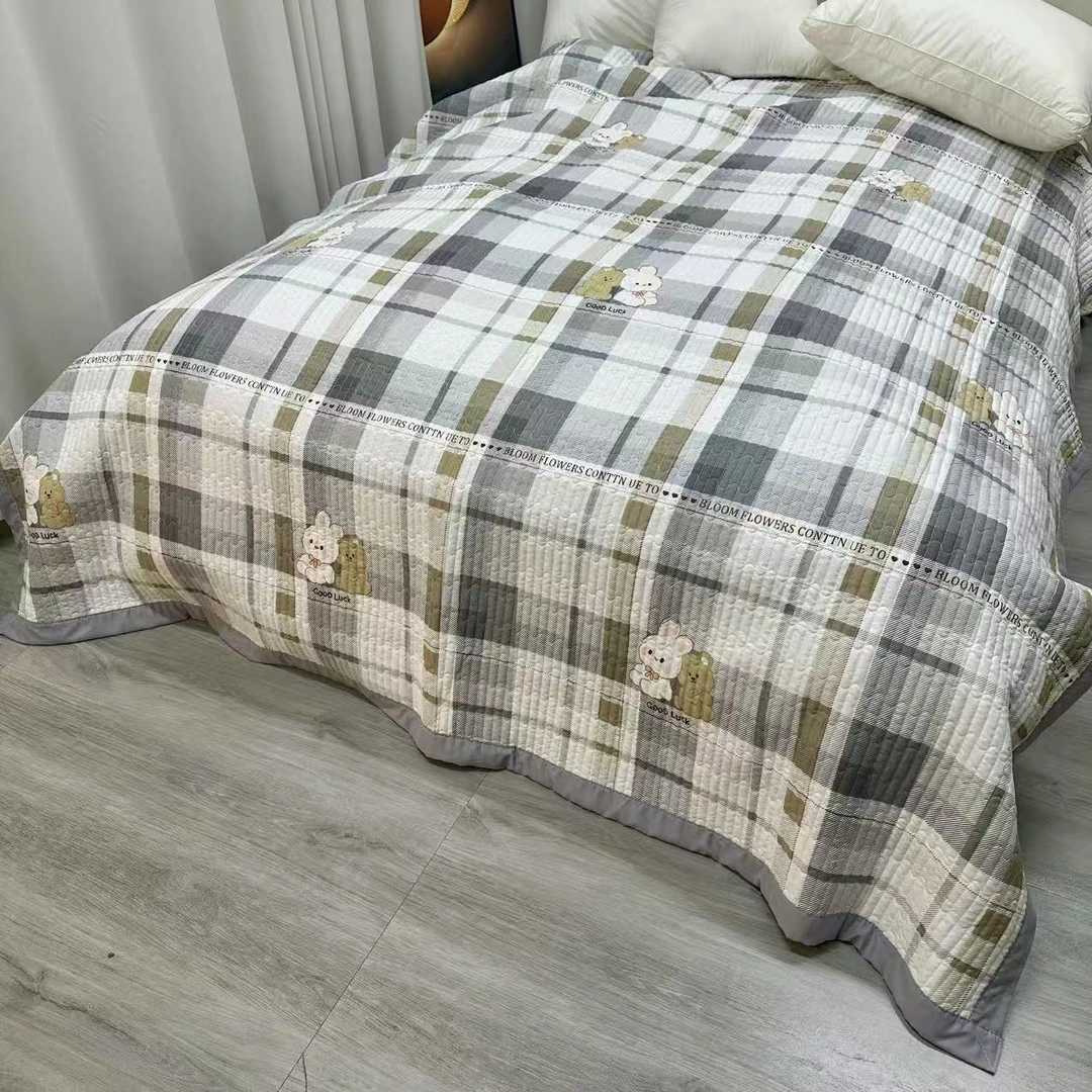 【微瑕】熊兔宝贝-灰色水洗棉绗缝双人床盖2*2.3m