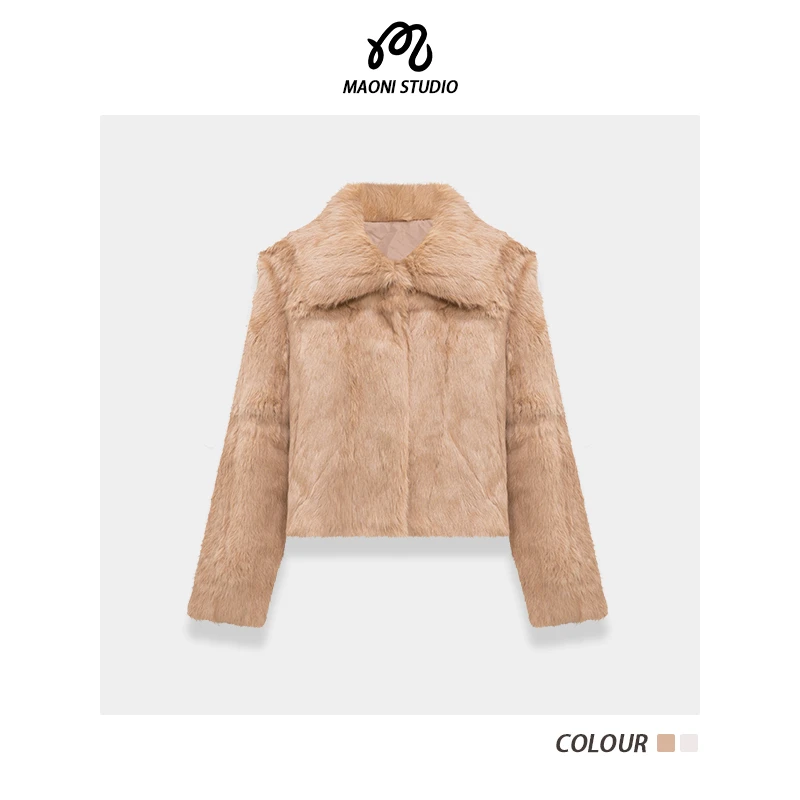 毛妮LADIESFIRST兔毛皮草外套加厚保暖气质翻领短款毛毛上衣L2896