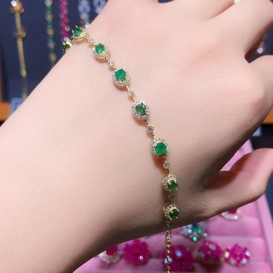 手链祖母绿银S925镶嵌