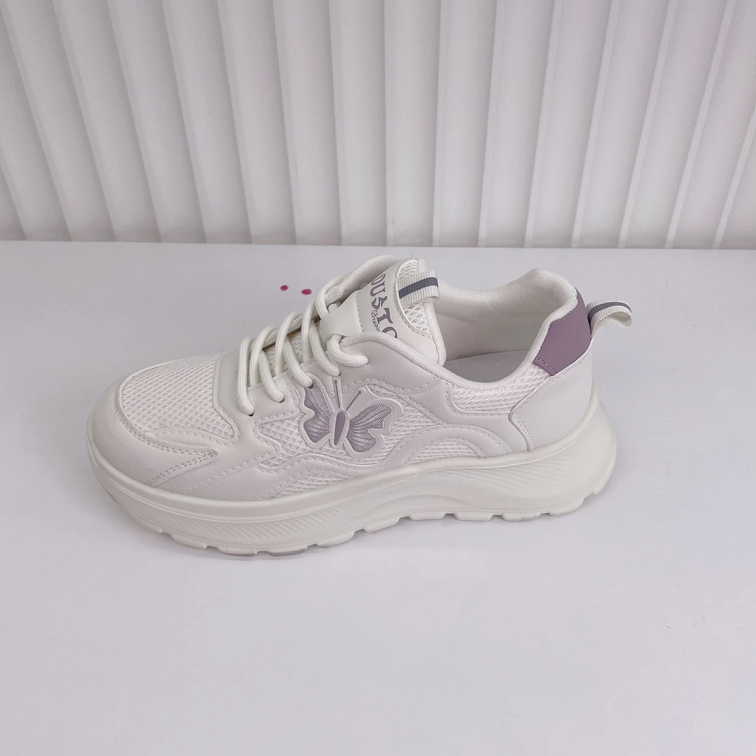 时尚网面鞋女鞋2025春季新款阿甘鞋时尚简约平底中跟圆头女鞋5055