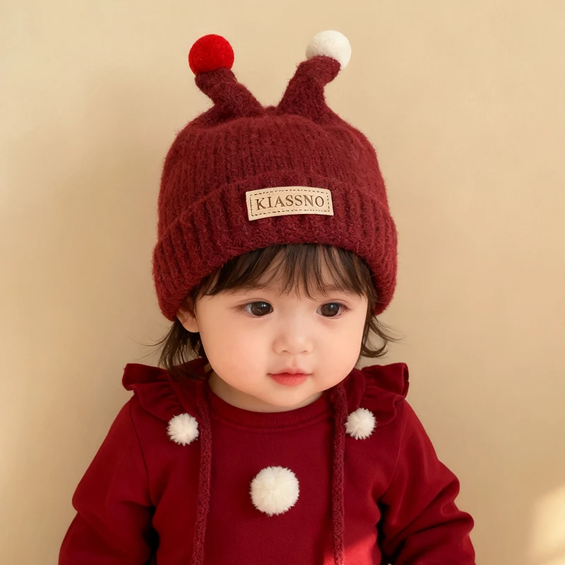 秋冬新款可爱触角宝宝针织帽韩版护耳保暖女童防寒儿童毛线套头帽