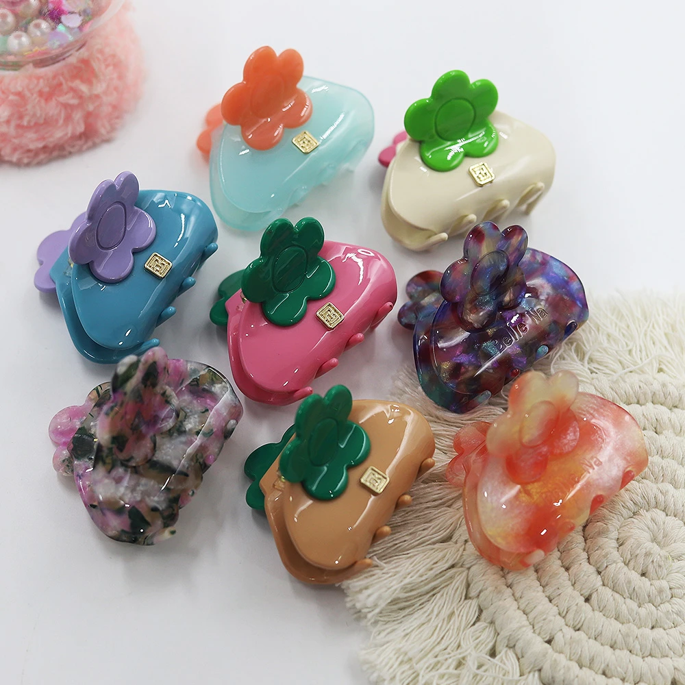 糖果色花朵抓夹气质甜美少女风发夹日韩高级感奢华个性百搭发饰品