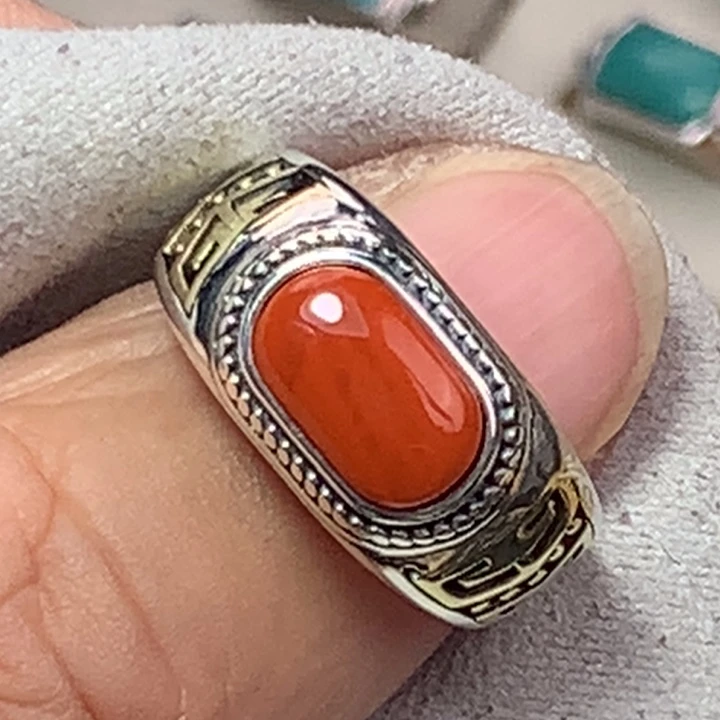 南红玛瑙戒指银S925镶嵌江****贸