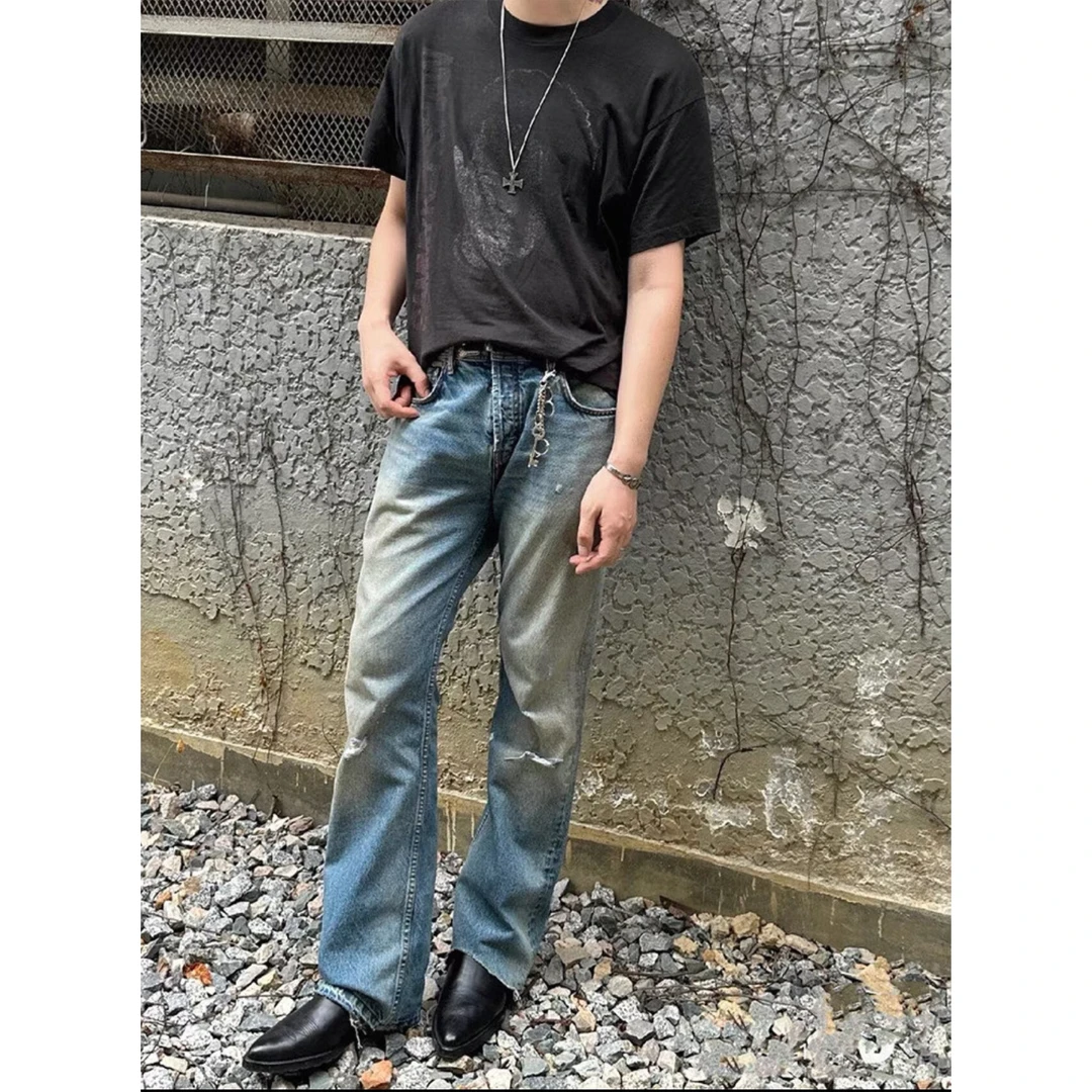 C33#美式复古脚口毛边破洞小众设计cleanfit个性牛仔裤