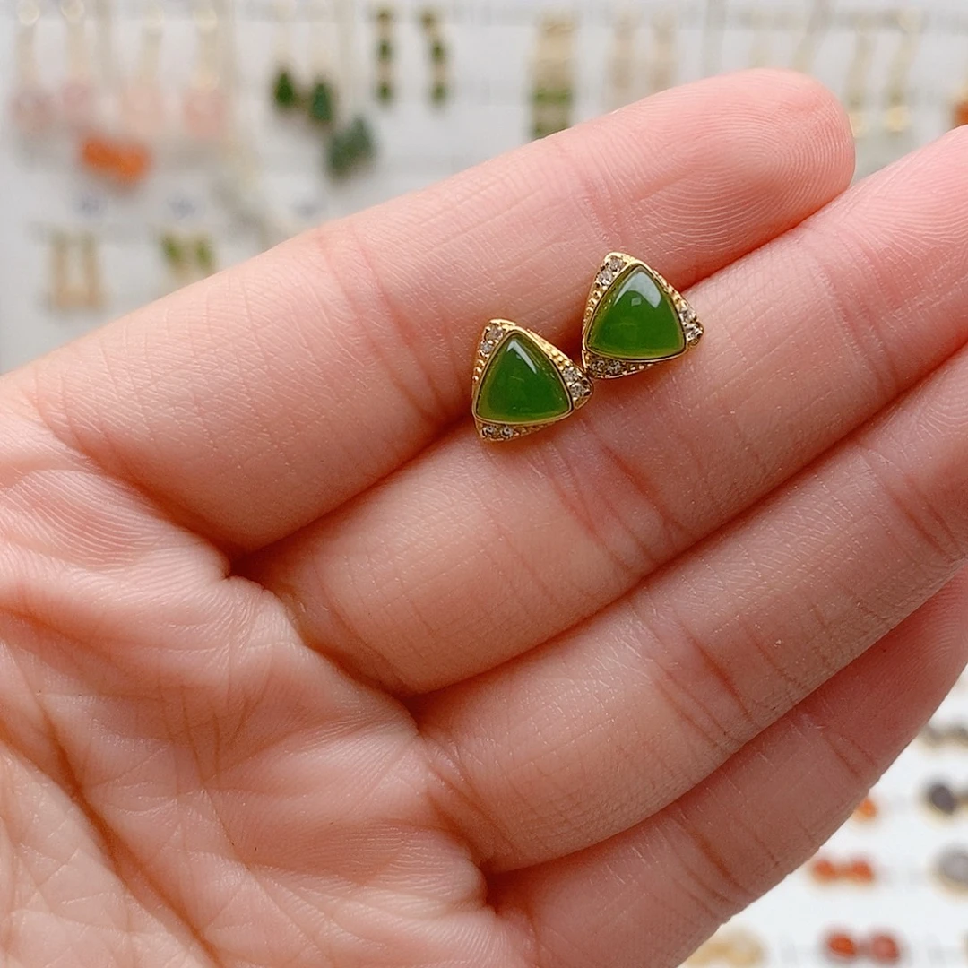 和田玉银S925镶嵌耳饰