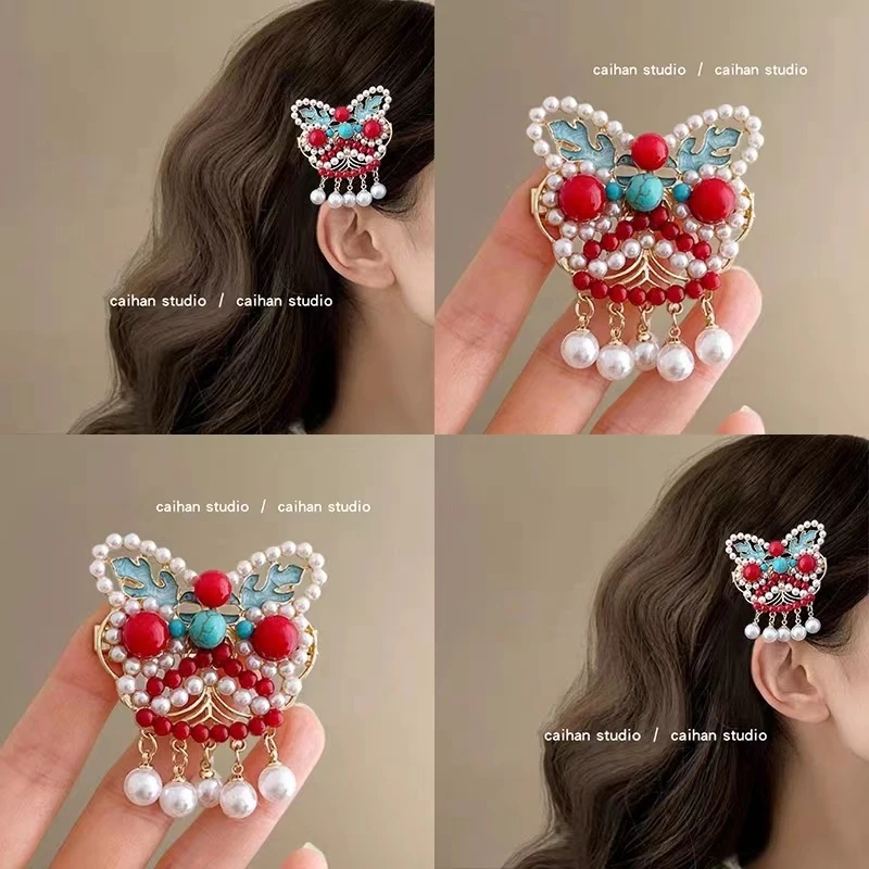 醒狮贺新年~新中式国潮发夹2025新款高级感流苏碎发夹精致盘发器