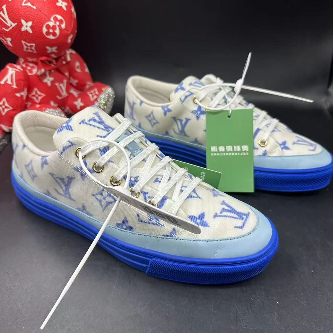 95新 LouisVuitton/路易威登 【AO特惠】38欧码 蓝色网面老花板鞋