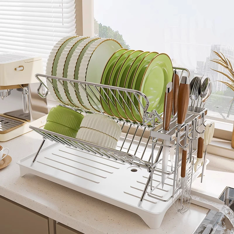 厨房自排水不锈钢碗架沥水架置物架台面碗盘碗碟收纳架水槽沥水篮