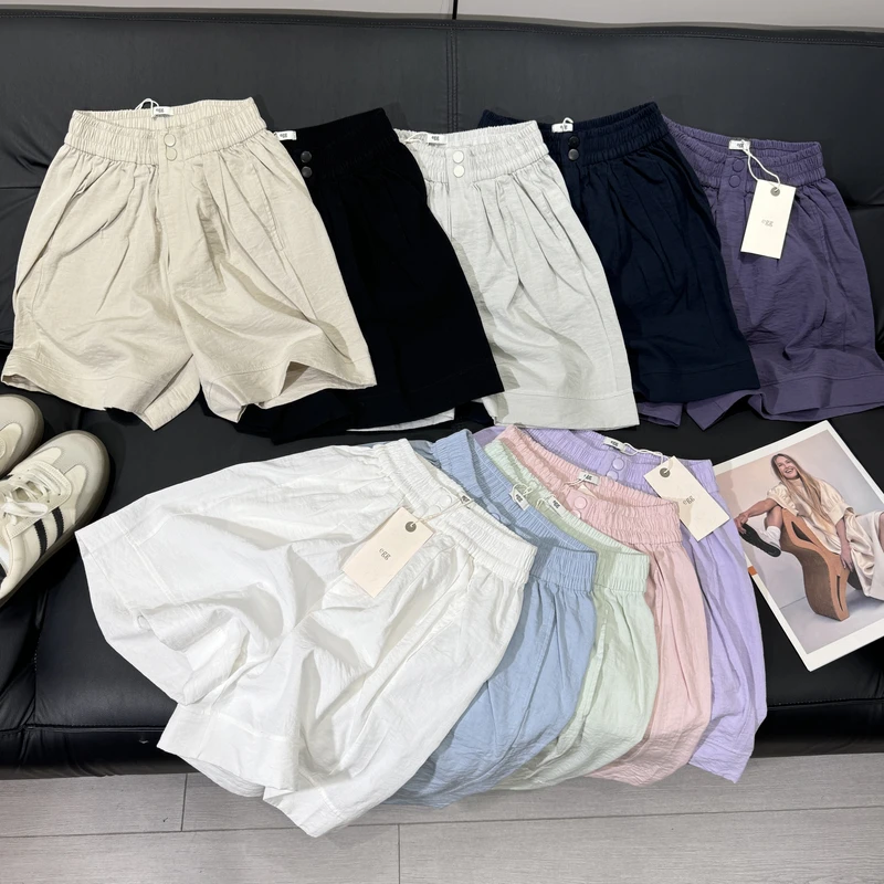 糖果色腰头设计天丝亚麻女装工装短裤