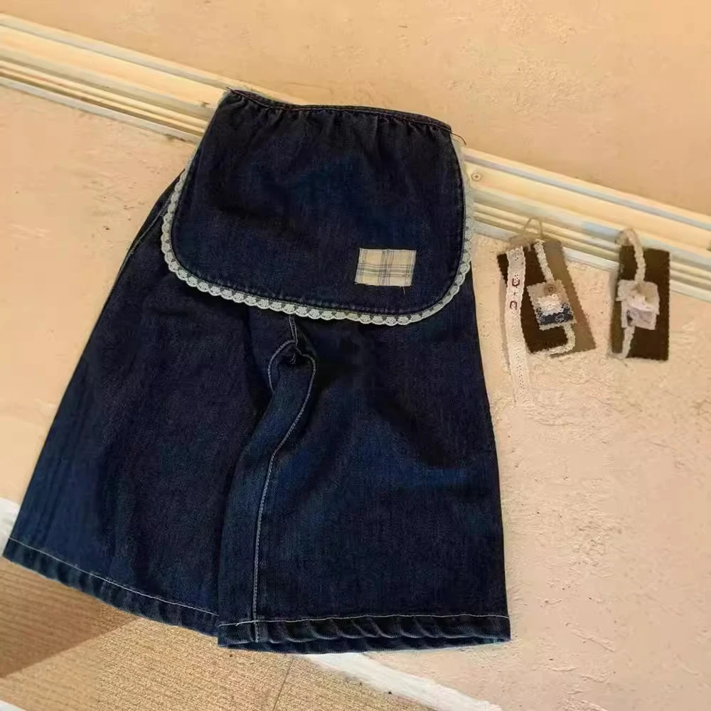 韩式童装裤子2025春装新款女童复古可拆卸屁帘围裙阔腿裤