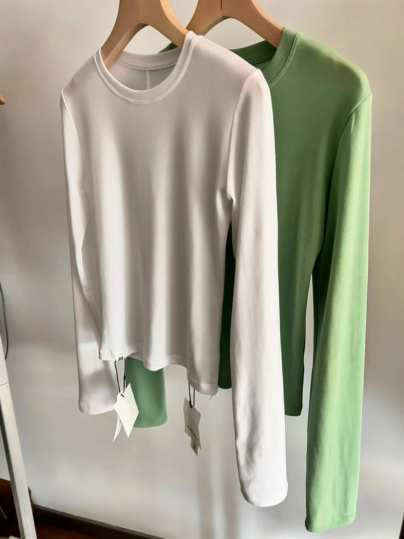 长袖圆领常规款休闲风T恤内搭纯色 早春new款