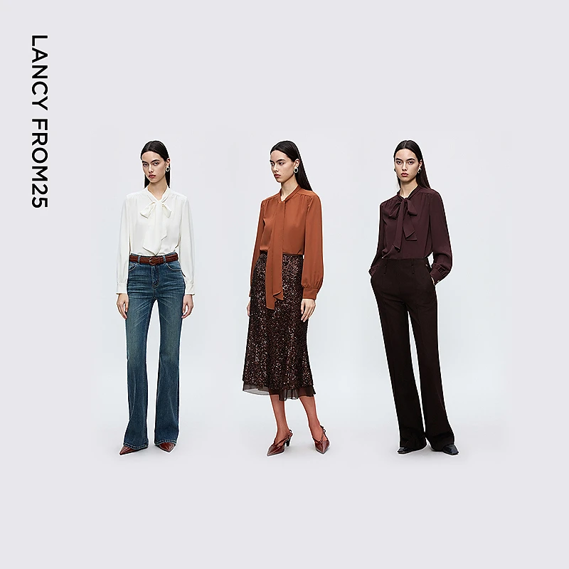 朗姿新款衬衫服饰通勤上衣气质设计感时尚小众热力感秋衬衣