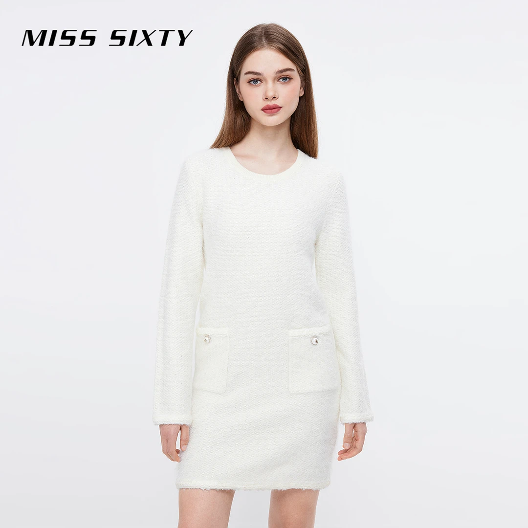 Miss Sixty冬季毛织连衣裙女羊毛混纺直筒裙简约轻奢风优雅气质