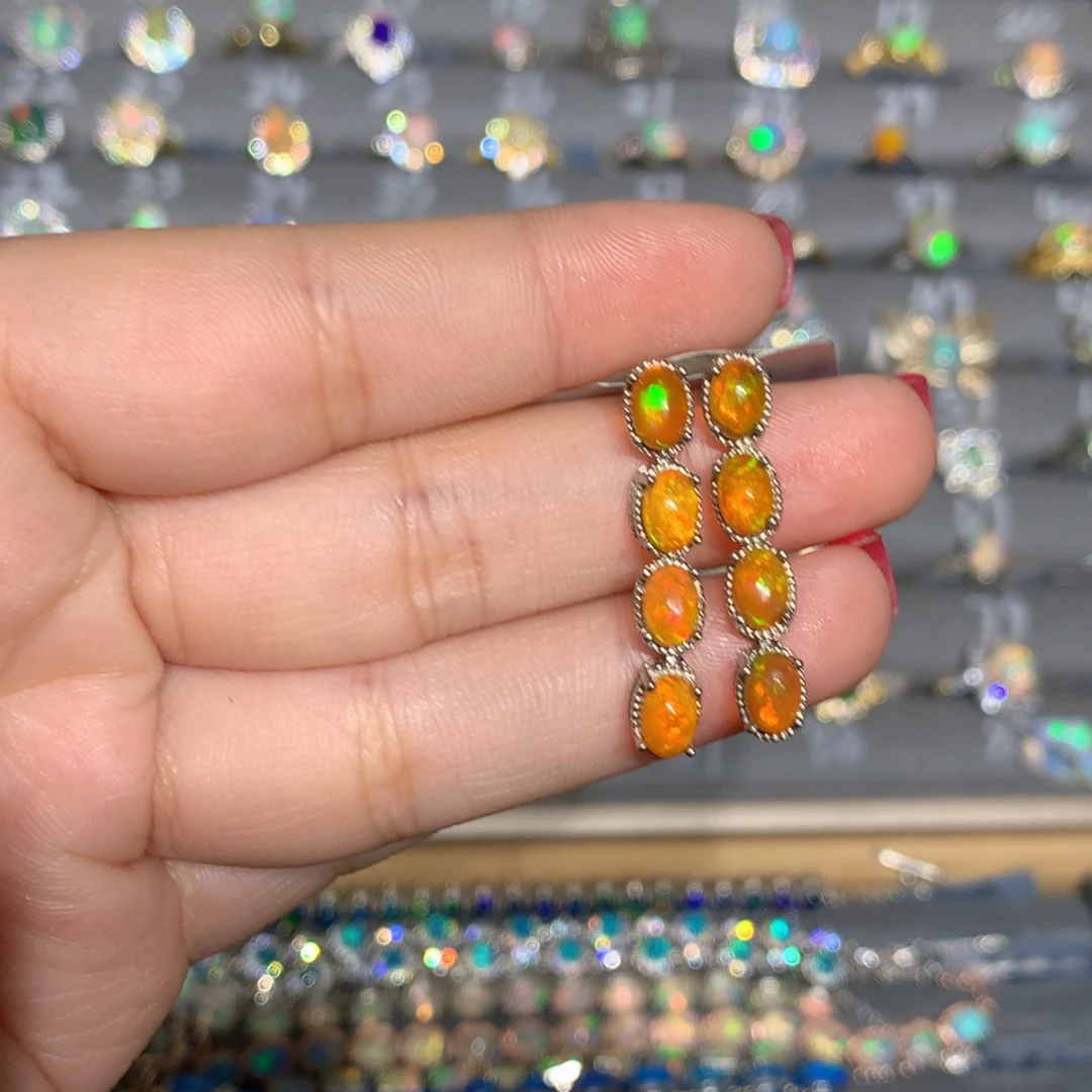 银S925镶嵌欧泊欧泊耳饰l