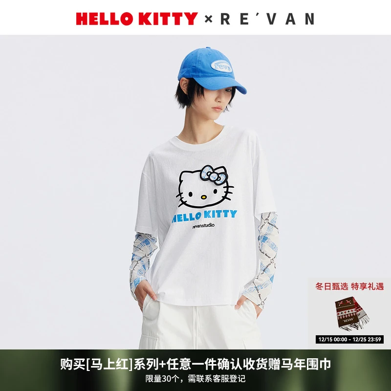 【沈梦辰同款】REVAN芮范HelloKitty蝴蝶结魔术贴T恤RL71001459