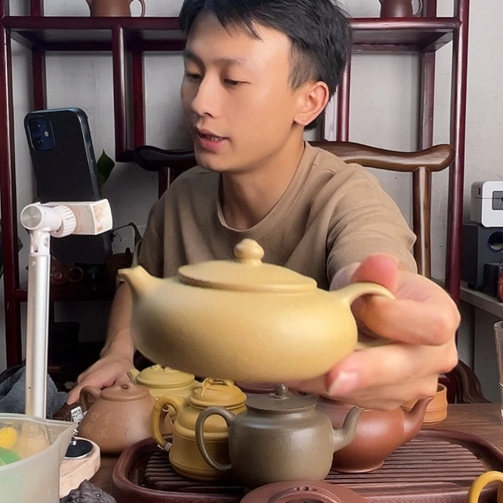 茶壶紫砂原矿绿皮绿泥寒江壶