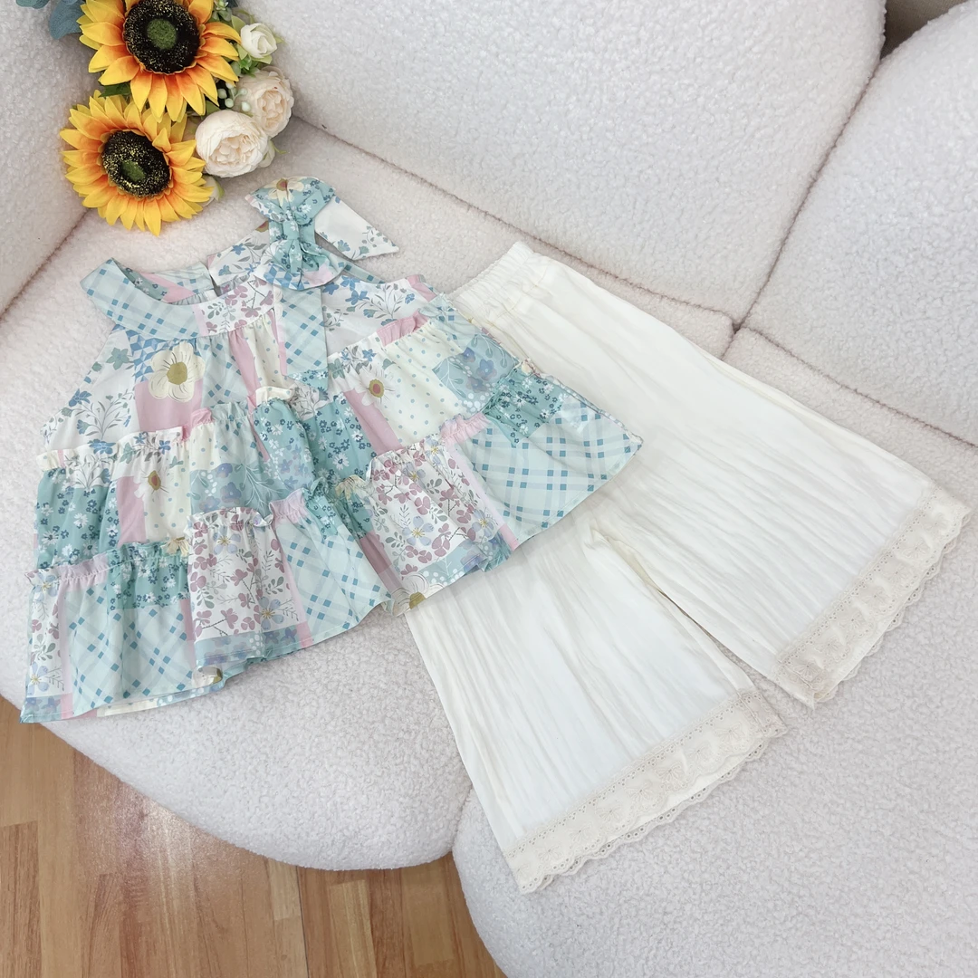 皇室童缘2025夏季新款女童无袖满印时尚两件套17630578042