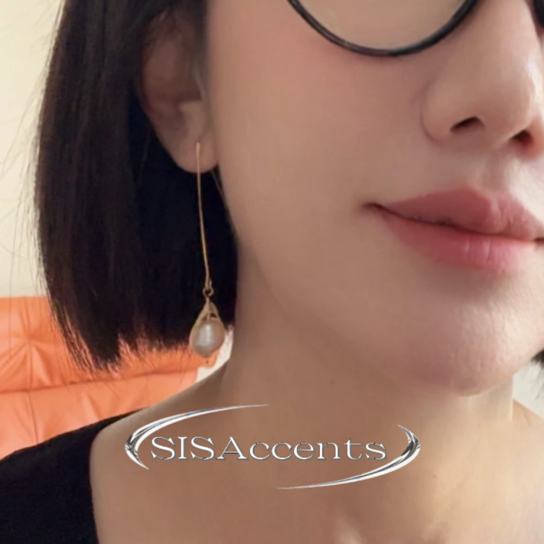 纯铜仿珍珠耳饰 SISA 米黄色拉丝轻奢耳饰
