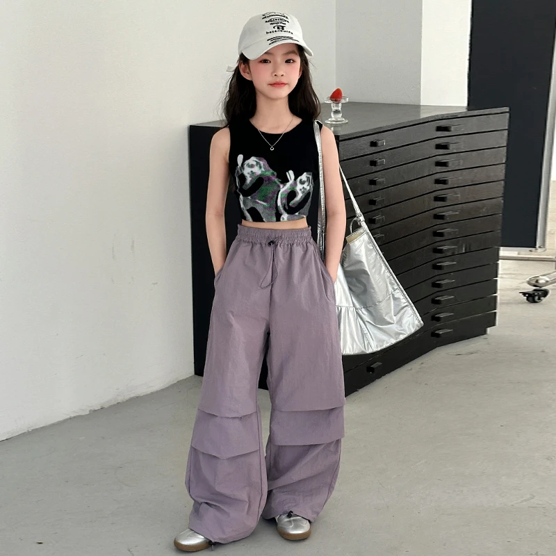 女童夏季套装显瘦运动高腰休闲百搭复古阔腿宽松显瘦运动高腰休闲