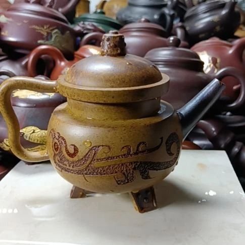 茶壶紫砂宜兴原矿黄金段泥柴烧260cc紫砂壶