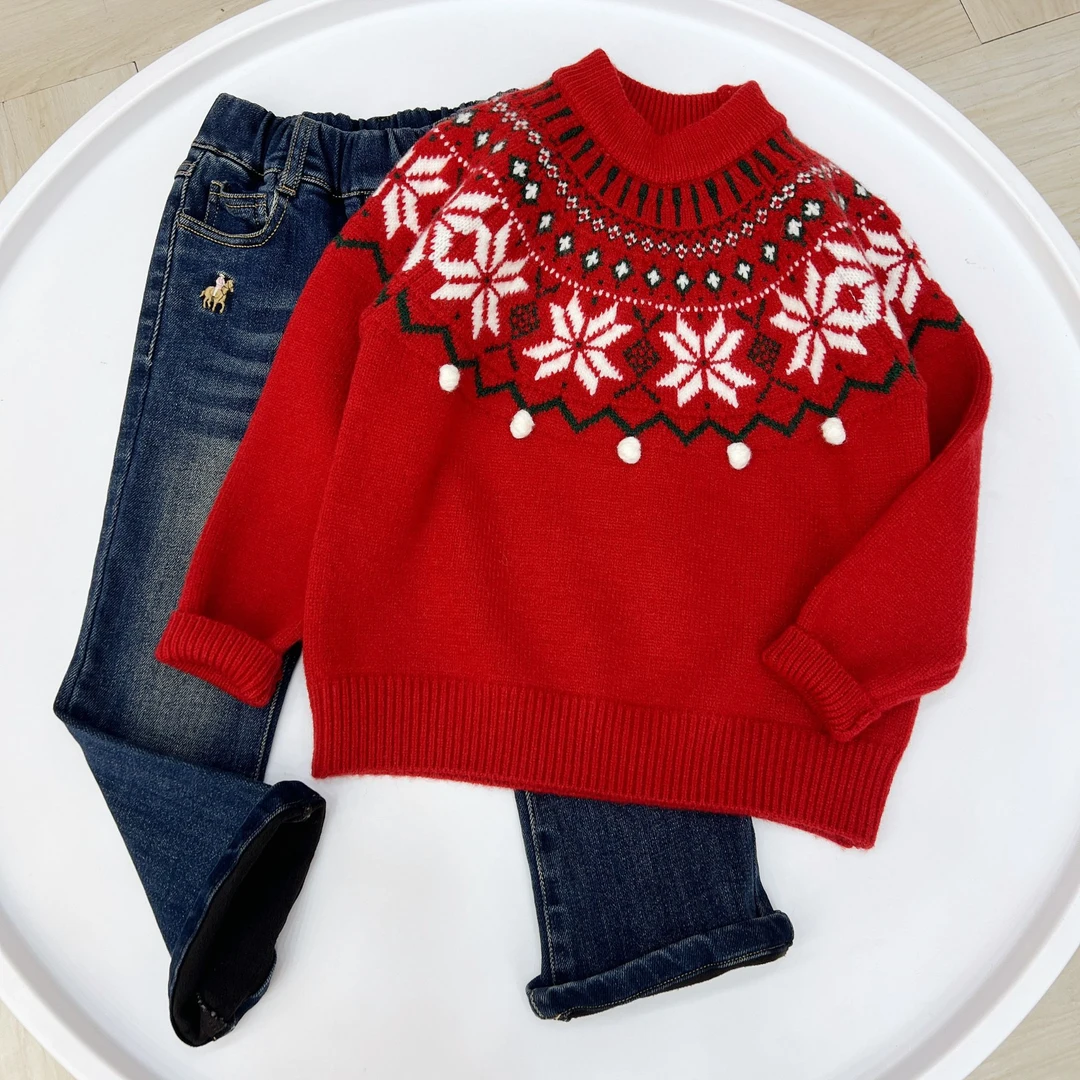 秋冬新款红色费尔岛套头毛衣新年慵懒复古软糯上衣圣诞氛围感