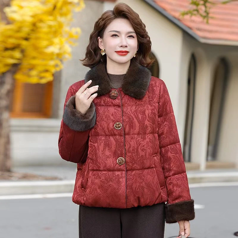 中年妈妈冬装棉服外套2025新款中老年女宽松冬季加厚保暖棉衣390