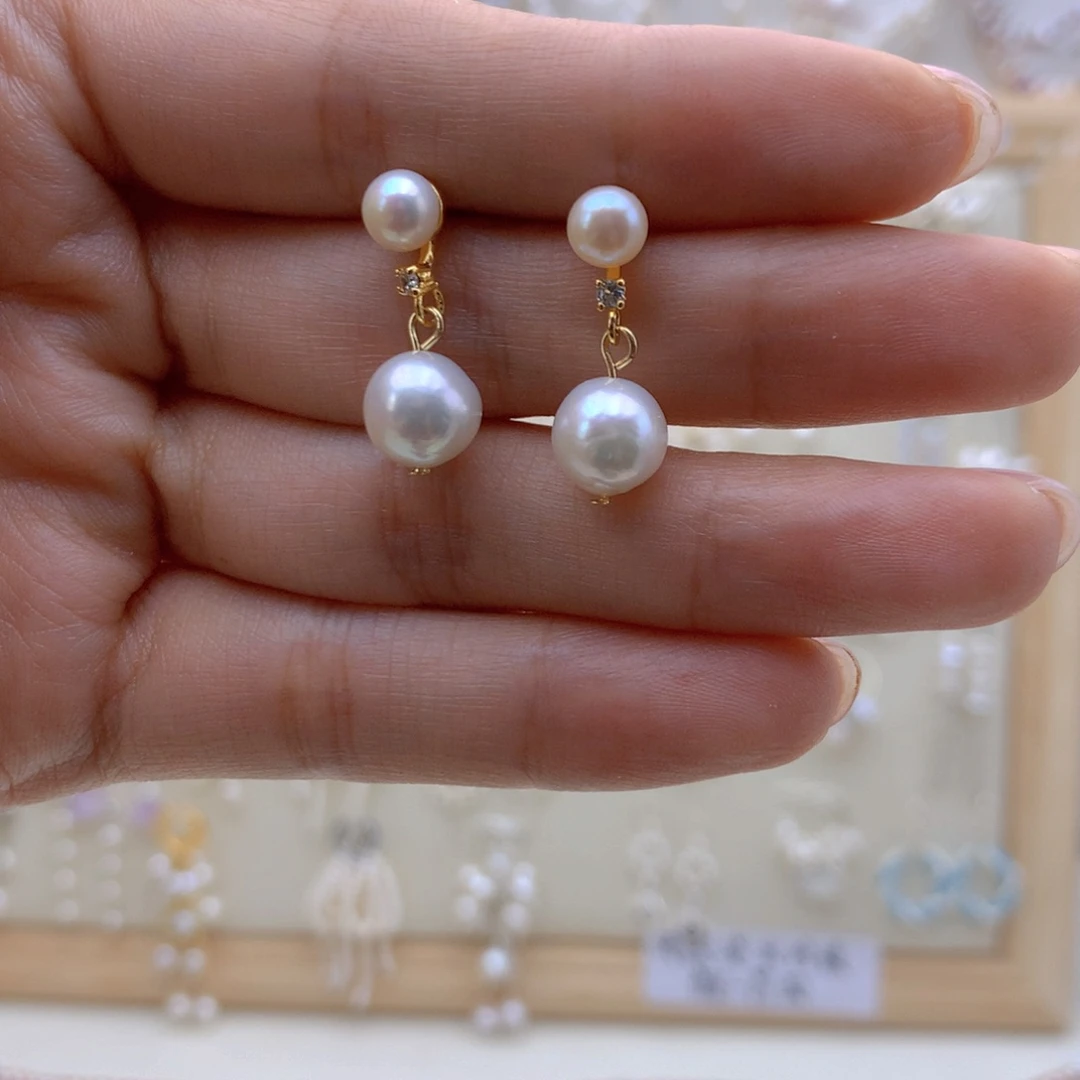 银S925镶嵌淡水珍珠耳饰