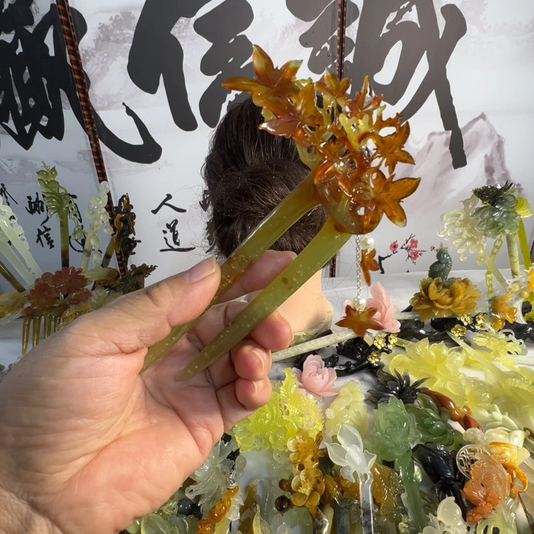 薄***鸢定制蛇纹石玉毛货发饰