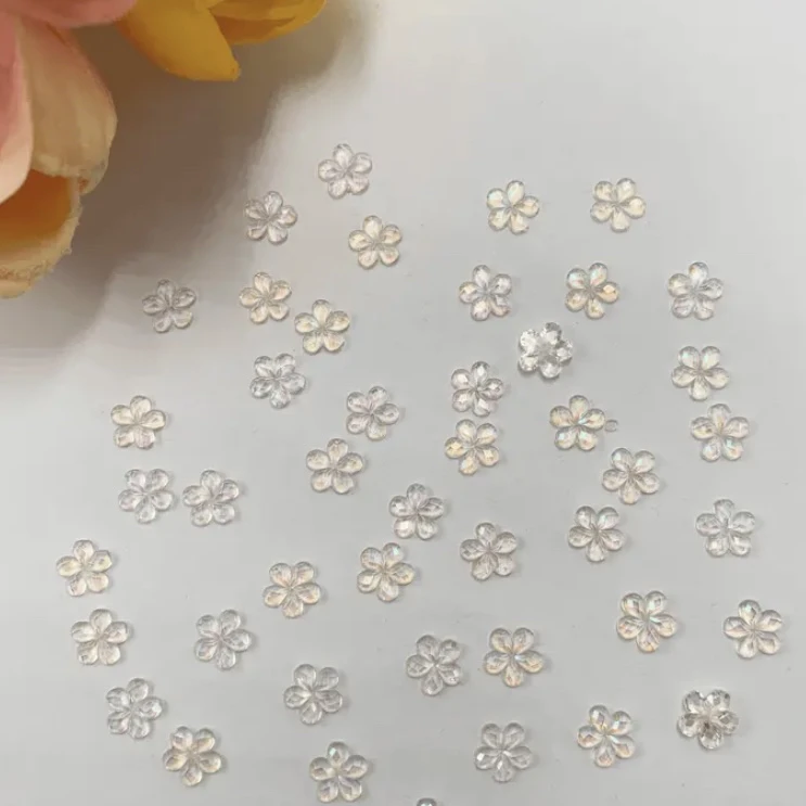 【子菲】樱花五瓣极光树脂小花diy发饰蝴蝶结发夹美甲配件花心