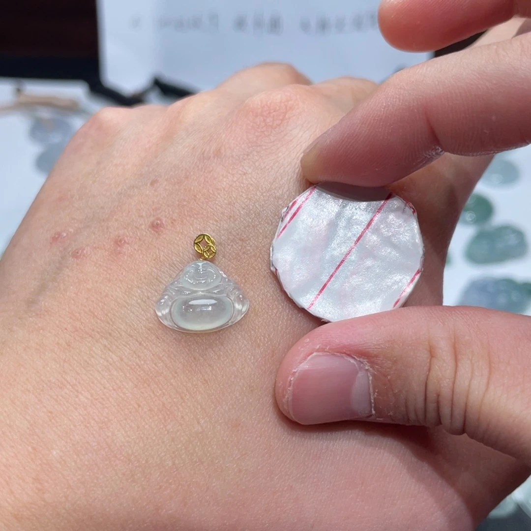 翡翠颈饰18K金镶嵌天然A货缅甸翡翠 拍一发一