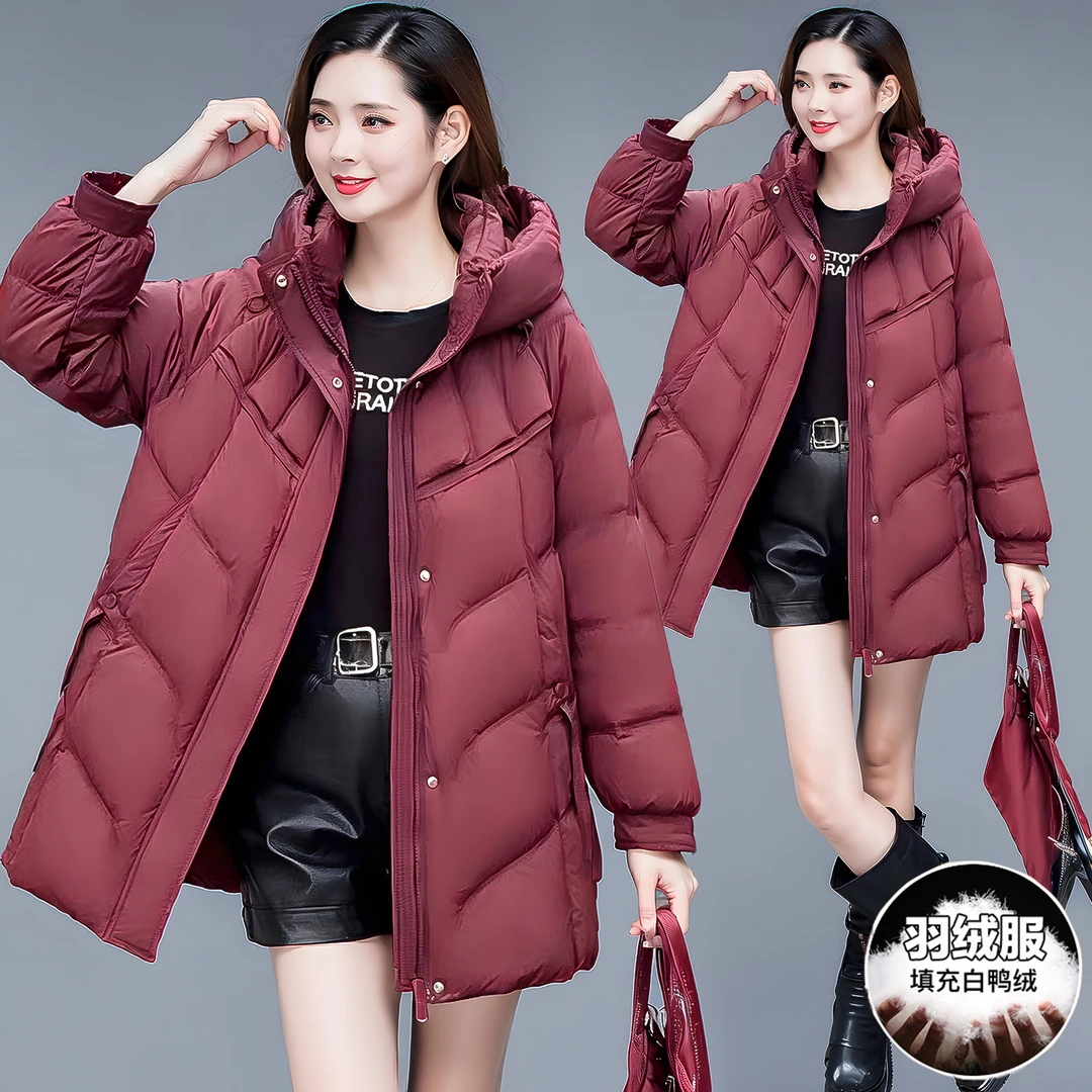 中长款妈妈装羽绒服时尚女装冬季新款气质显瘦加厚保暖白鸭绒外套