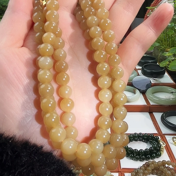 和田玉颈饰未镶嵌新疆金糖108卡8