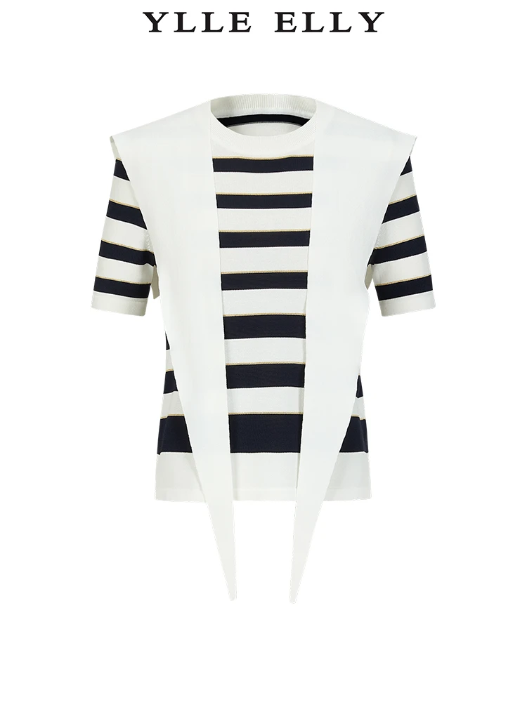 【商场同款】Y733110927条纹针织T恤2024夏季新款冰感丝弹力套头衫