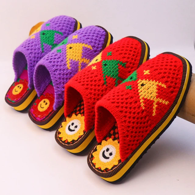 手工编织成品拖鞋老式棉拖鞋毛线勾拖鞋女结婚陪嫁结婚拖鞋成品