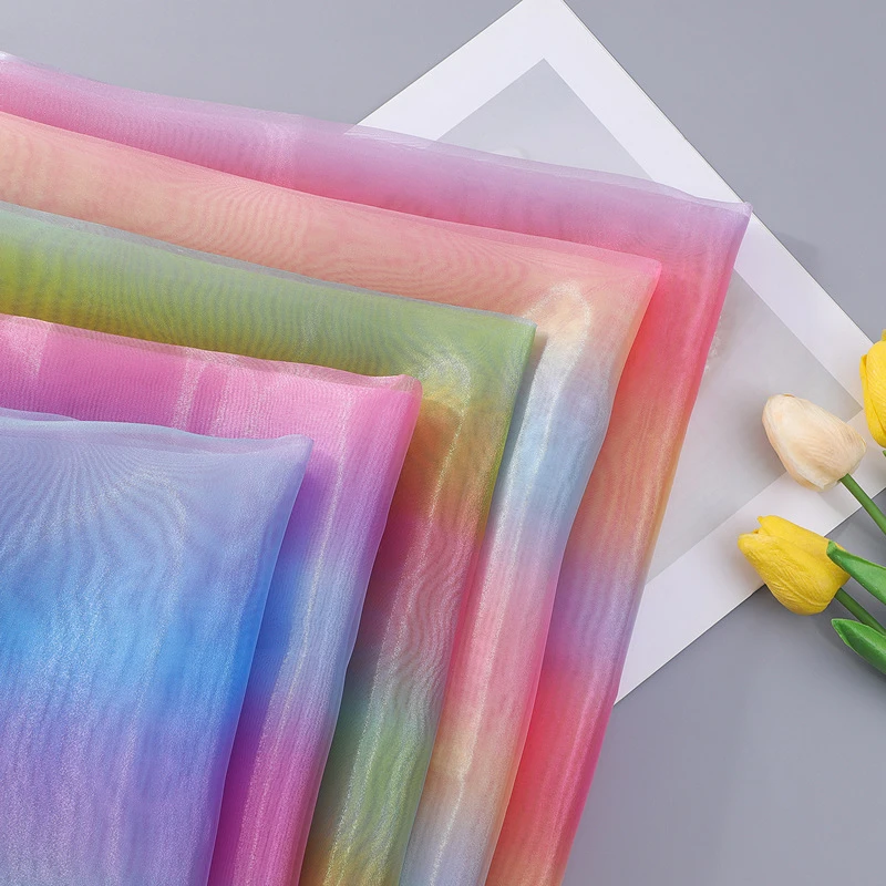 【兮子家】 1码彩虹渐变欧根纱布料蓬蓬裙婚纱派对背景装饰拍照面料
