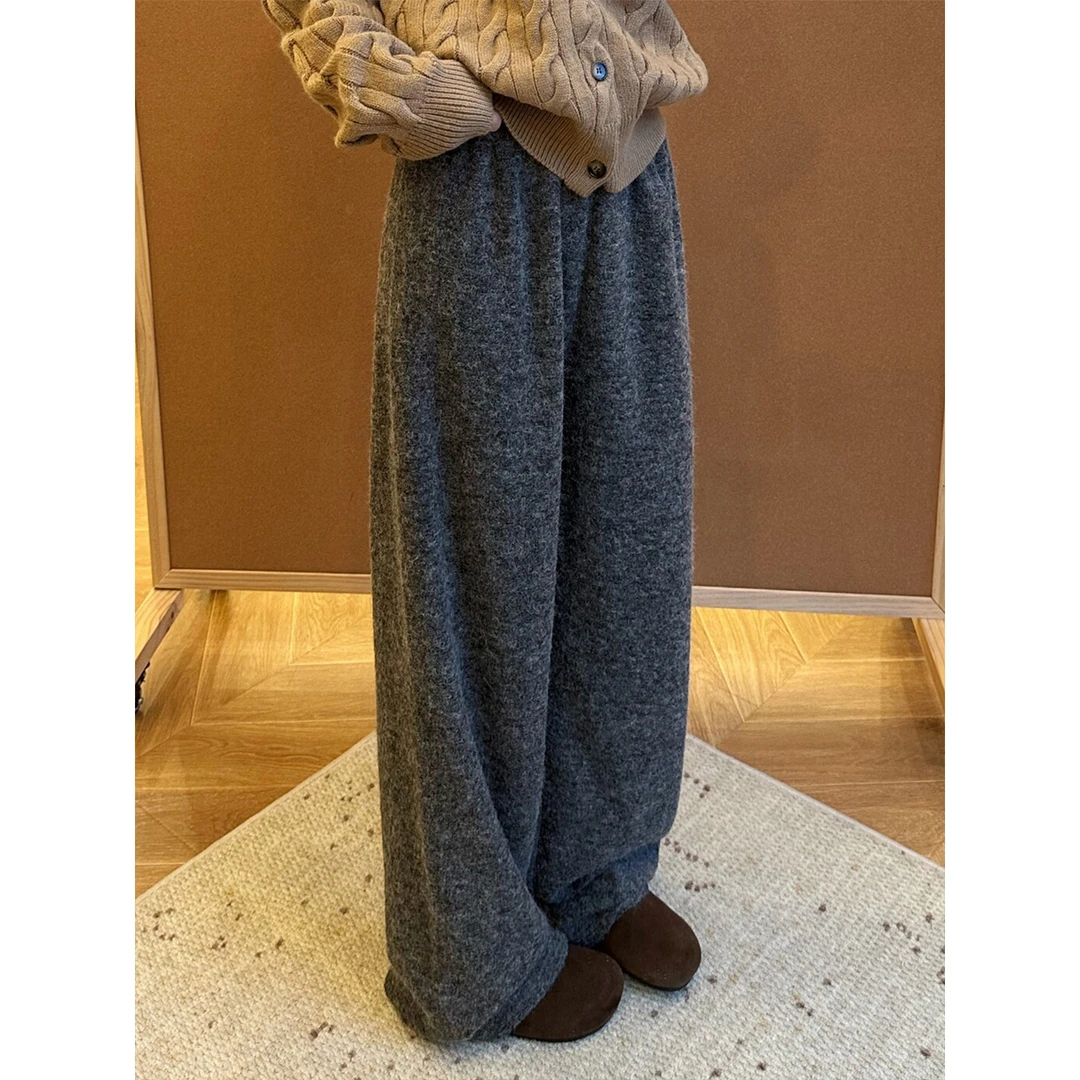 加厚灰色毛呢直筒裤女冬季新款胖妹妹梨形身材阔腿裤子显瘦休闲裤