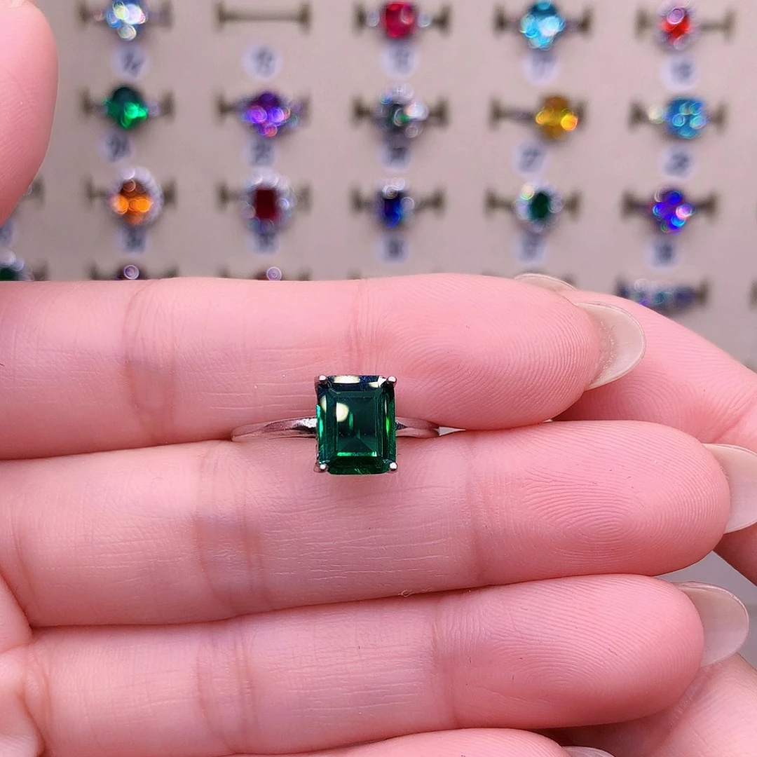 祖母绿戒指银S925镶嵌