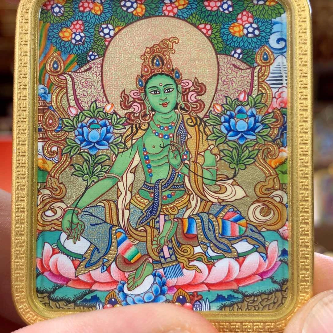 装裱画铄****呀热贡纯手绘唐卡绿度母