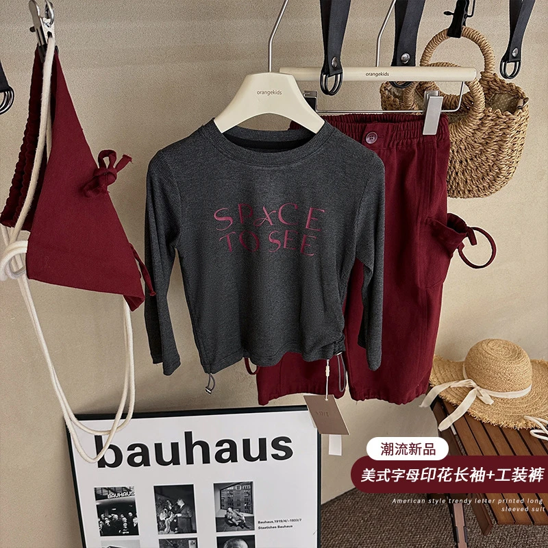 【橘子家】女童打底衫HS53718工装裤套装潮酷穿搭阔腿裤HS53719